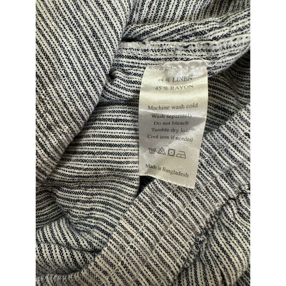 Jovie Women's Wide Leg Capri Pants Size L Blue Pinstripe Linen Blend Mid Rise - Picture 5 of 5